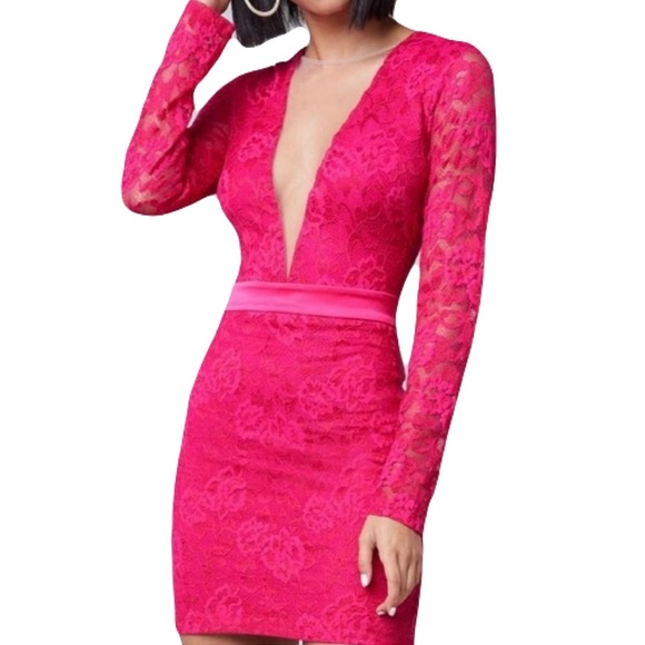 Bebe Shawna Hot Pink Lace Dress Size 00 - Picture 1 of 10